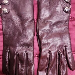 Women's Long Leather Gloves in Deep Burgundy 100% Cashmere And Leather Md Italy
